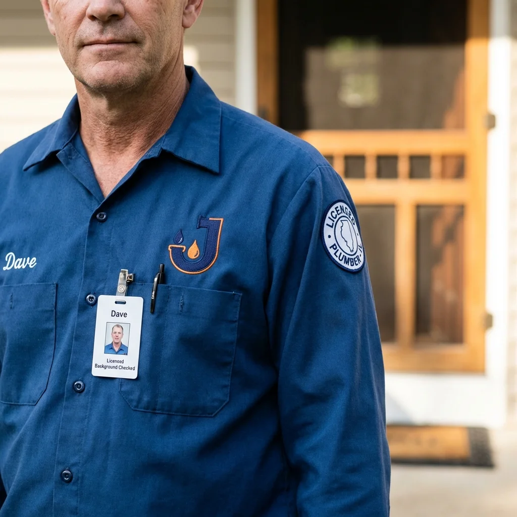 Licensed plumber showing ID badge in American Fork, UT