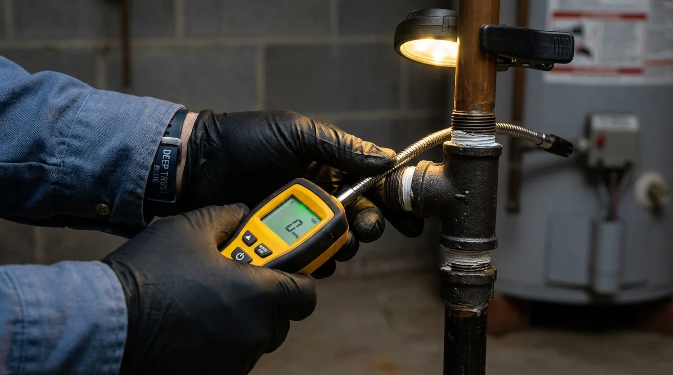 Gas leak detection with electronic sniffer by Johns Plumbing LLC in American Fork