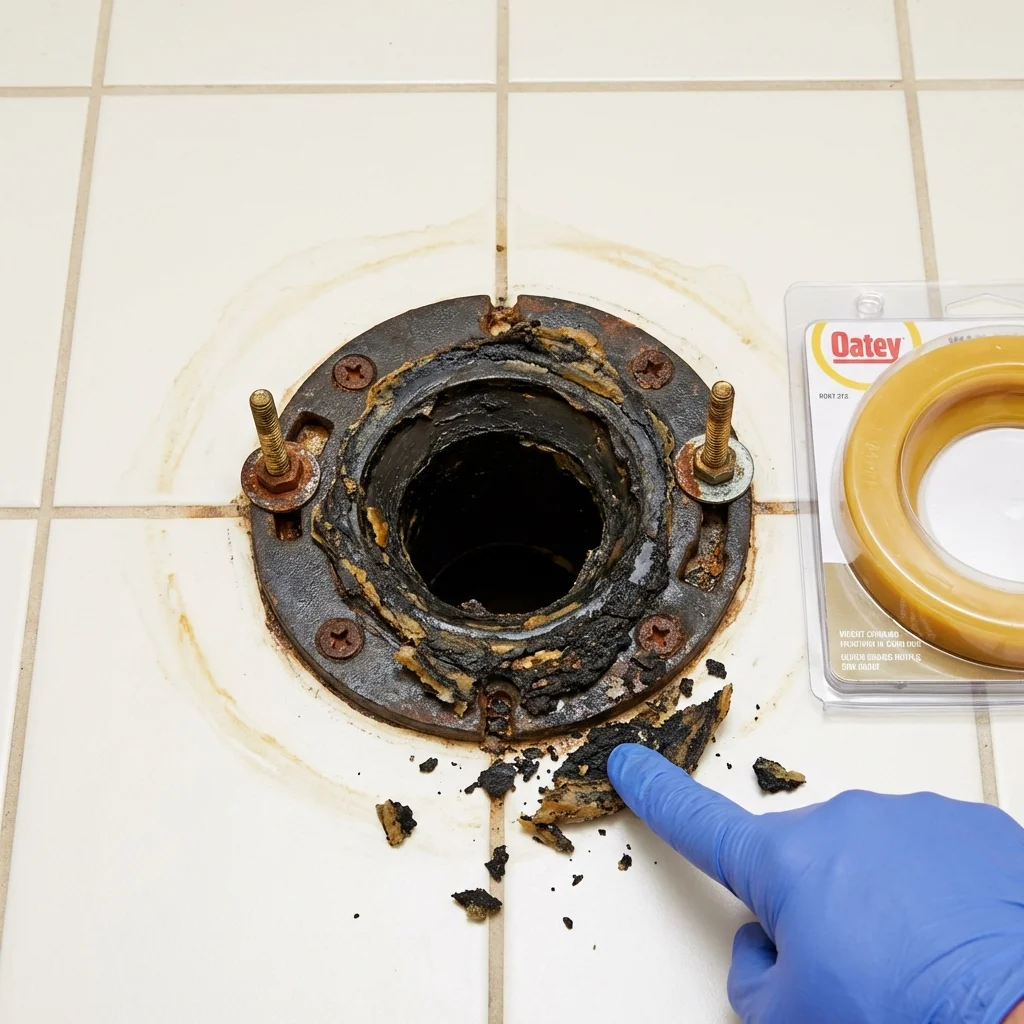 Failed wax ring showing water seepage at the base of a toilet in a American Fork, UT home