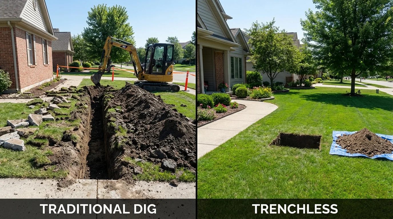 Trenchless sewer repair with minimal yard damage versus traditional excavation in American Fork, UT
